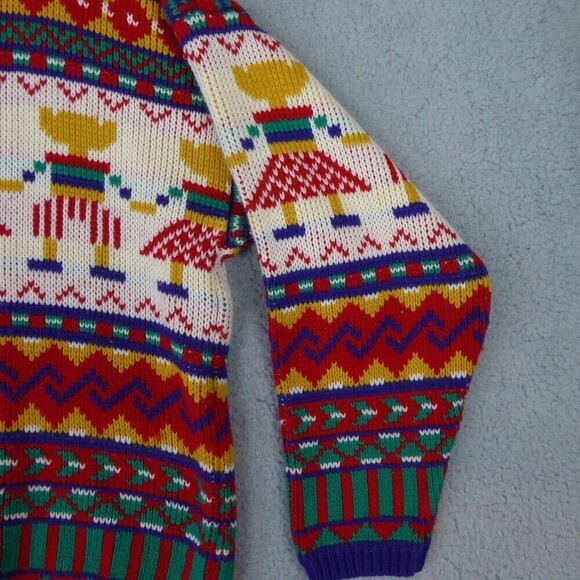 Vintage One Step Up Sweater Womens M  Bright Colors Dancing All Over 80s Loose - Picture 4 of 10
